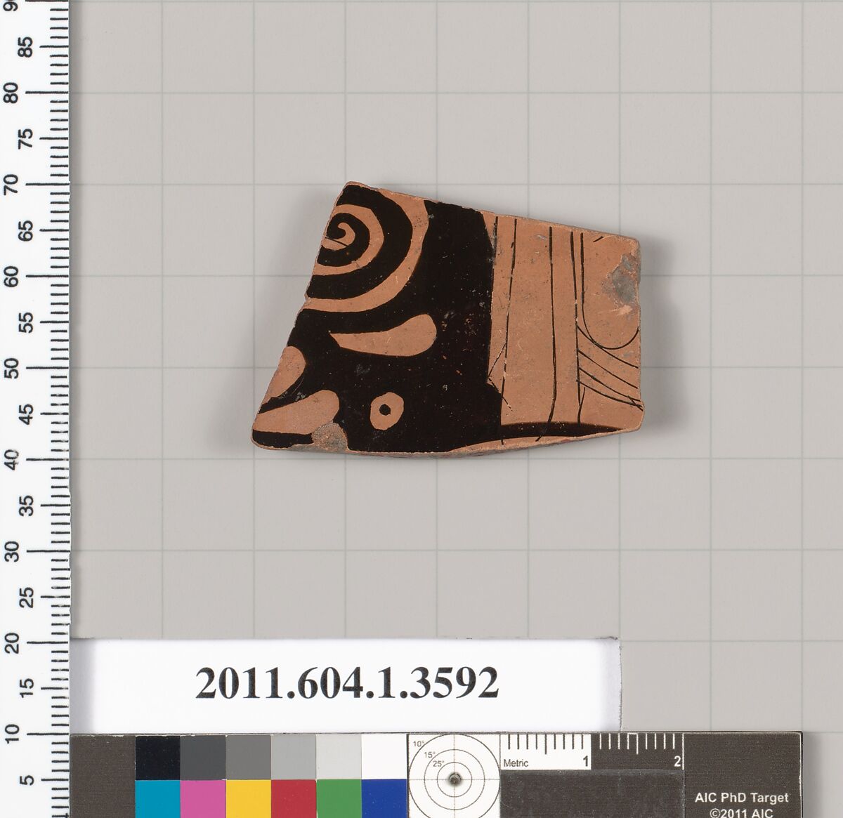 Terracotta fragment of a kylix (drinking cup), Terracotta, Greek, Attic