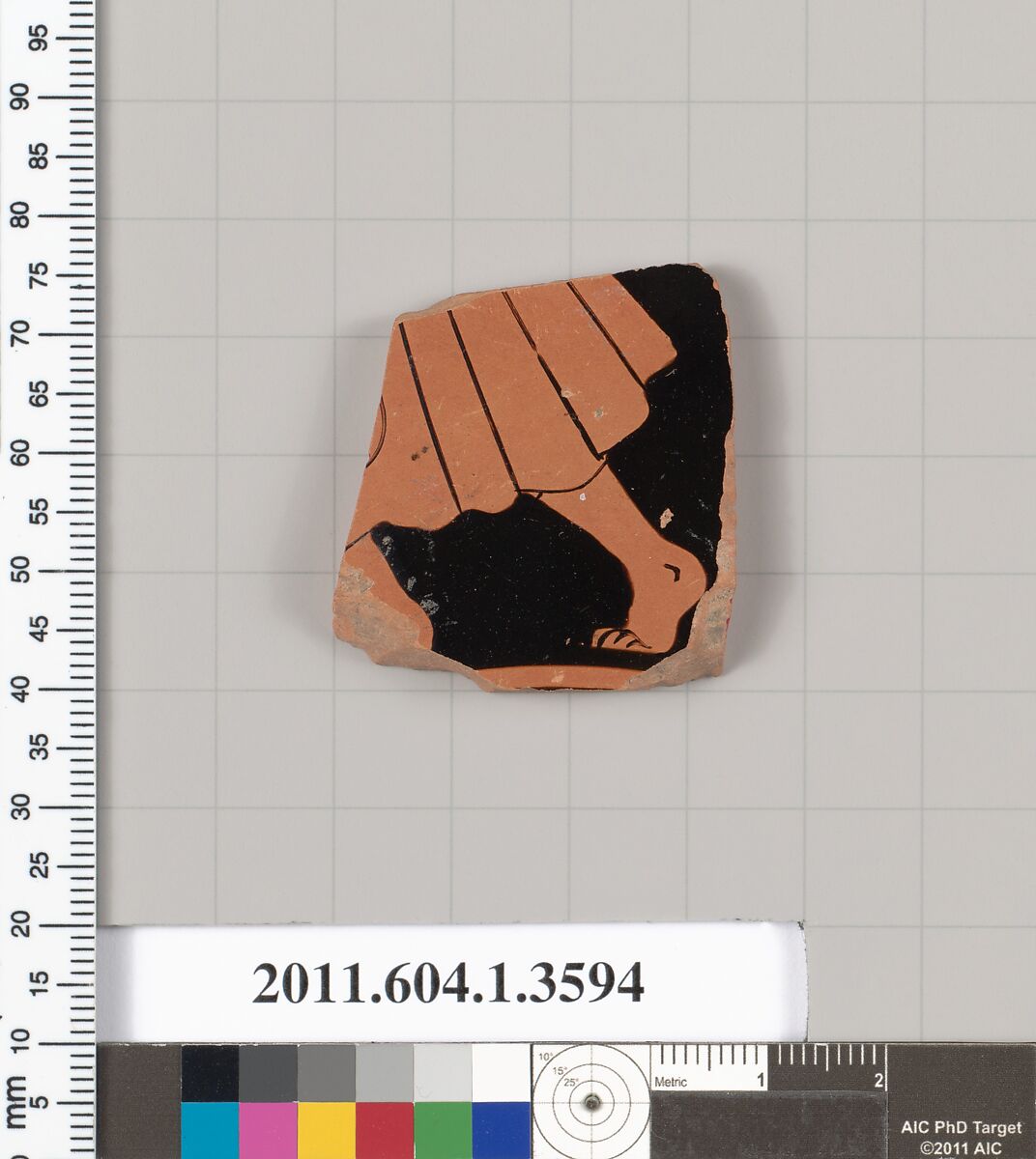 Terracotta fragment of a kylix (drinking cup), Terracotta, Greek, Attic
