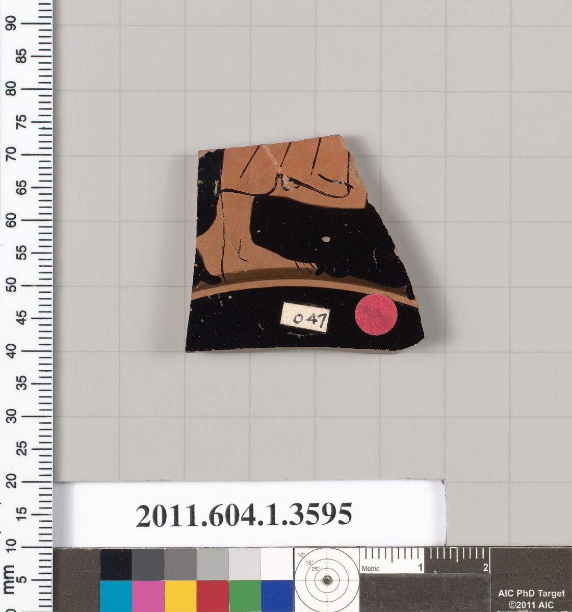 Terracotta fragment of a kylix (drinking cup), Terracotta, Greek, Attic