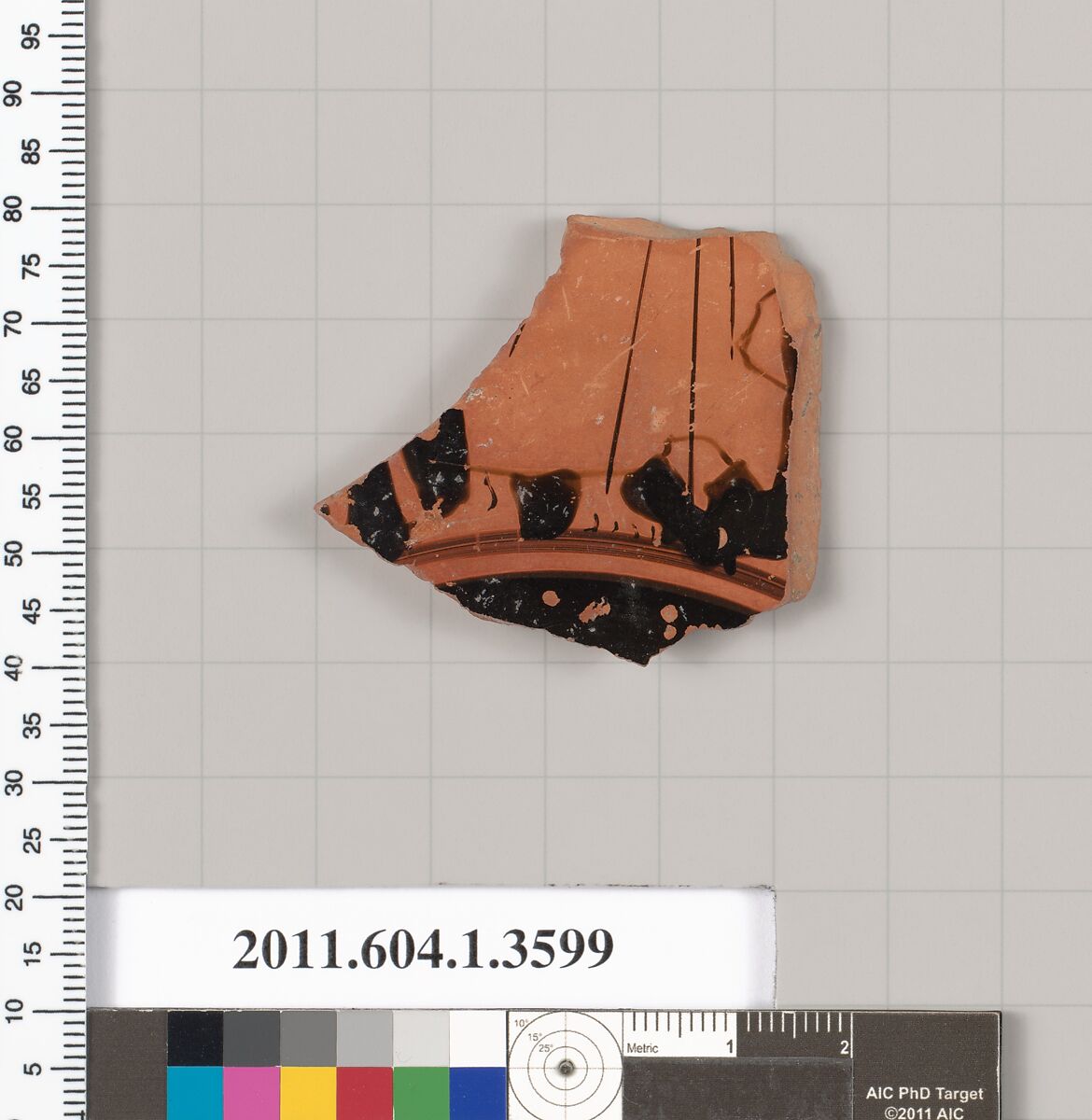 Terracotta fragment of a kylix (drinking cup), Terracotta, Greek, Attic