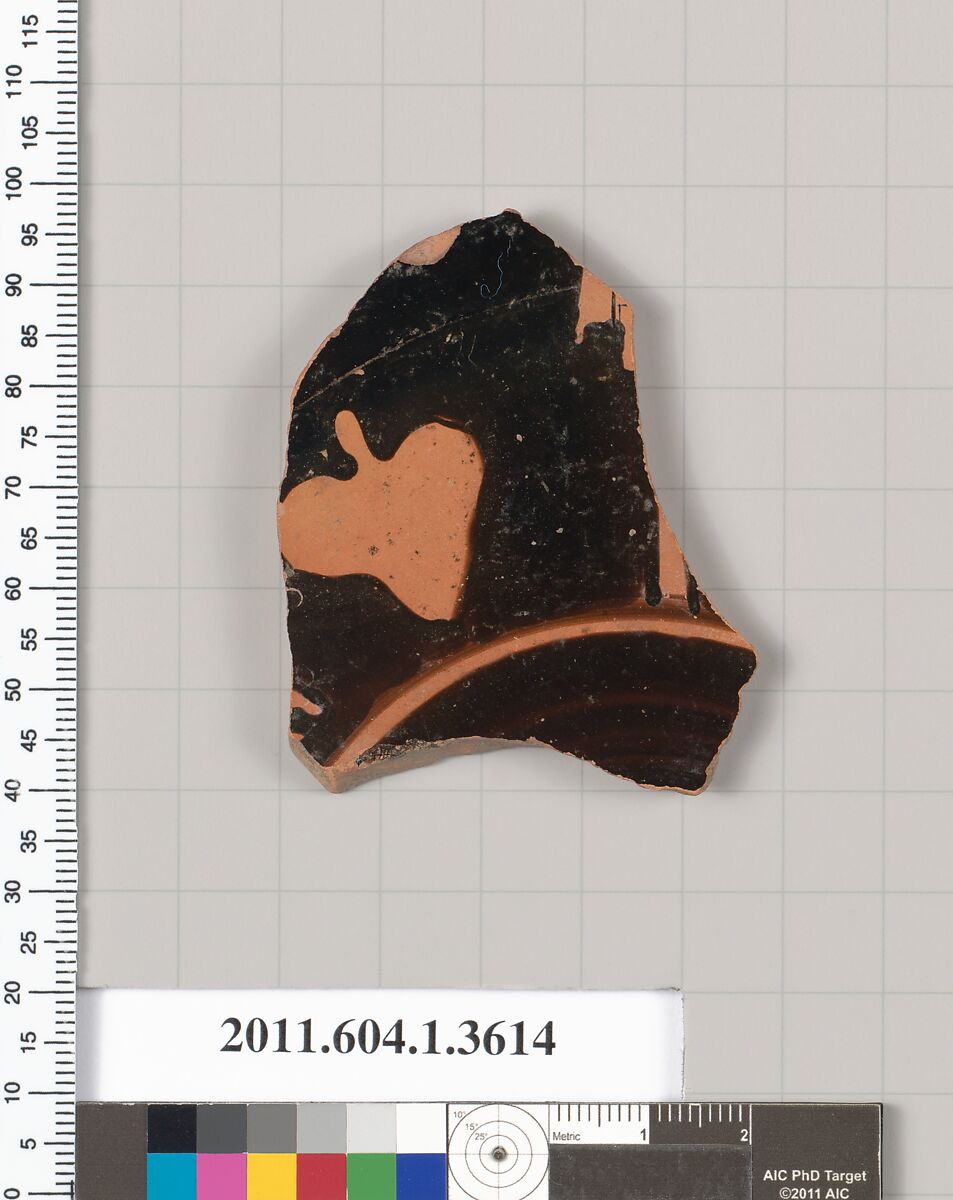 Terracotta fragment of a kylix (drinking cup), Terracotta, Greek, Attic