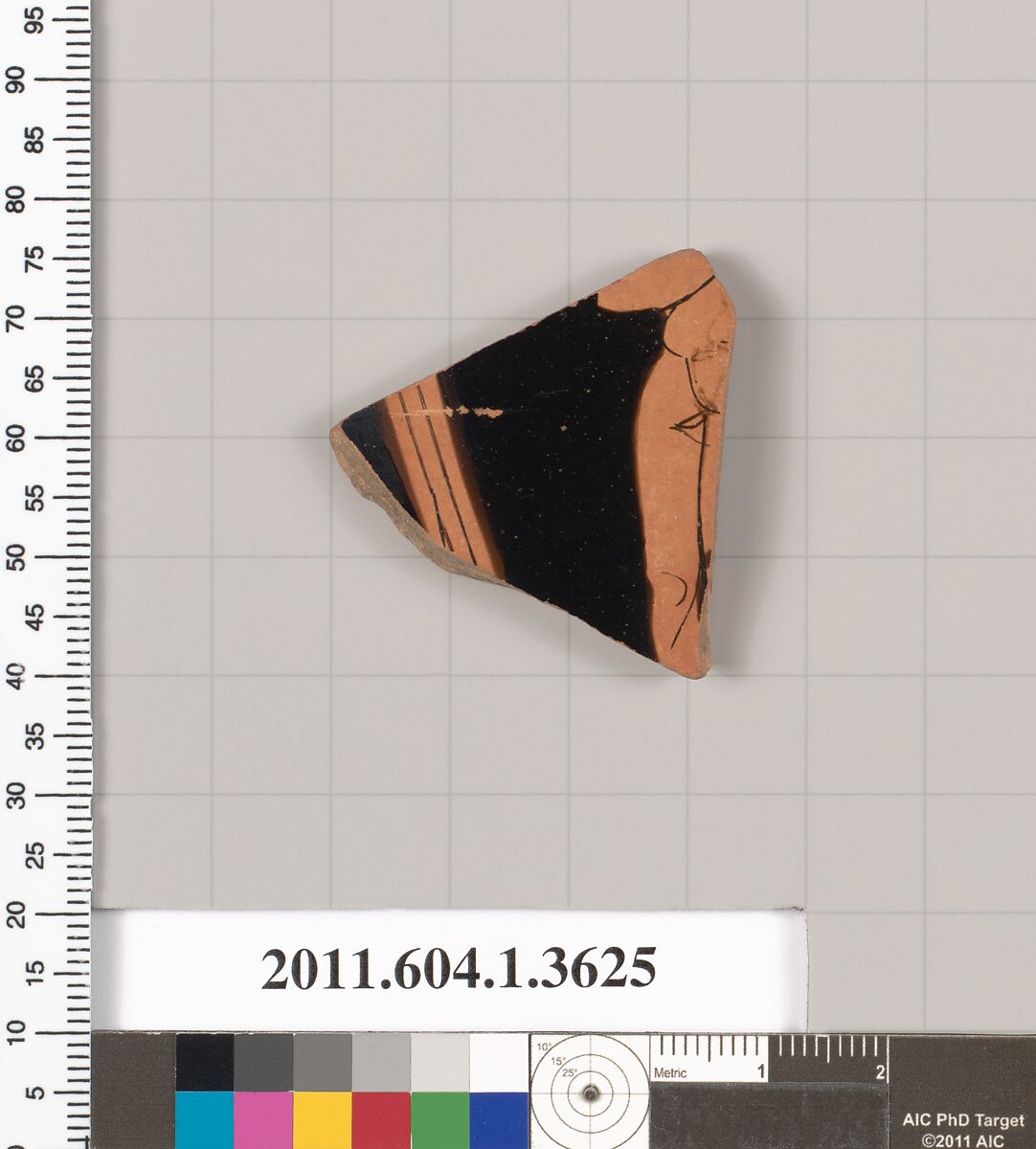 Terracotta fragment of a kylix (drinking cup), Terracotta, Greek, Attic