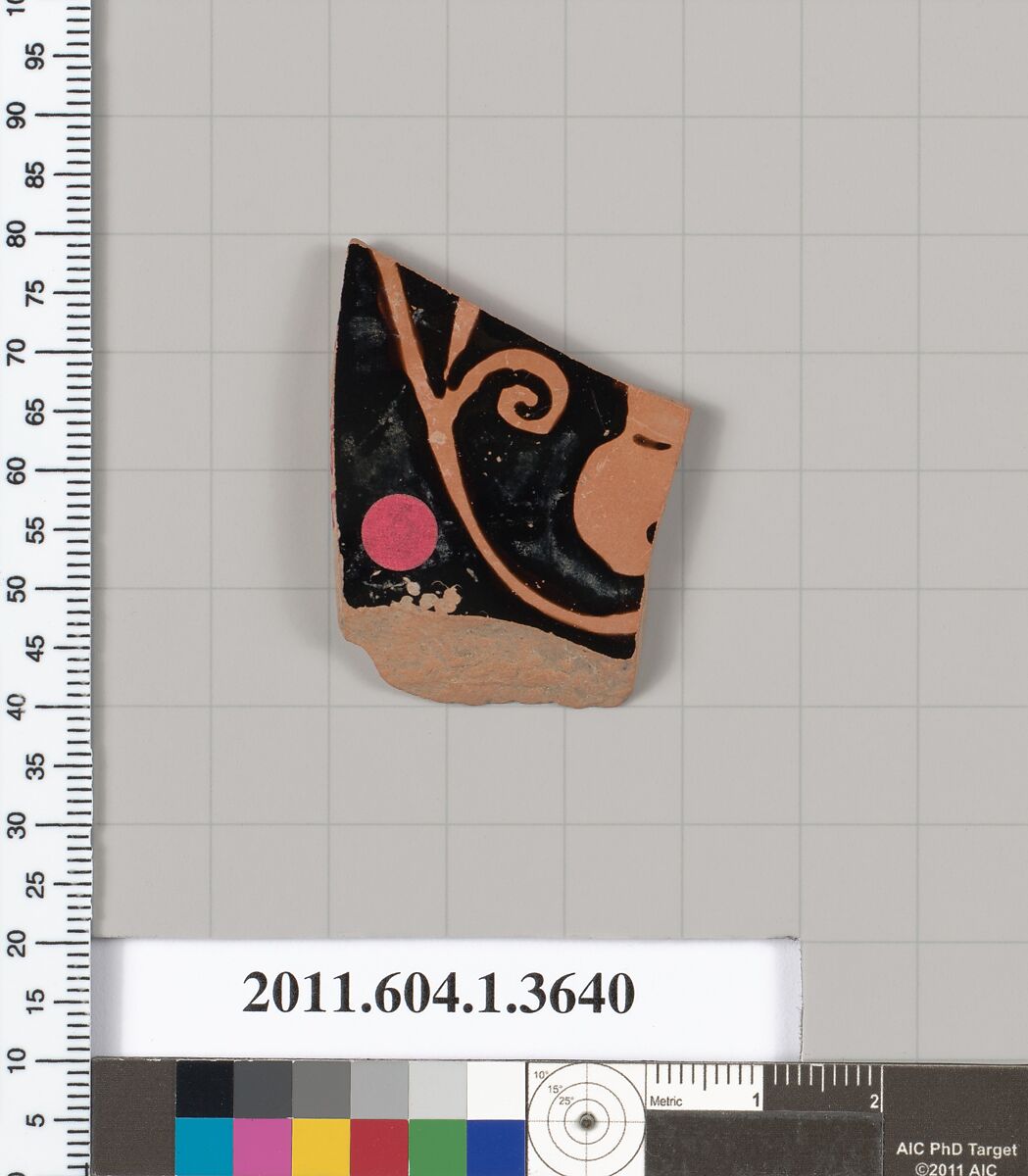 Terracotta fragment of a kylix (drinking cup), Terracotta, Greek, Attic