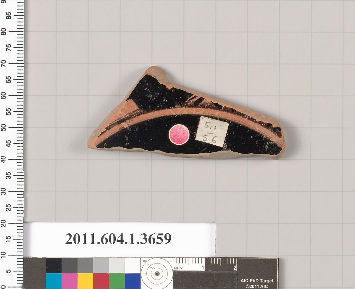 Terracotta fragment of a kylix (drinking cup), Terracotta, Greek, Attic