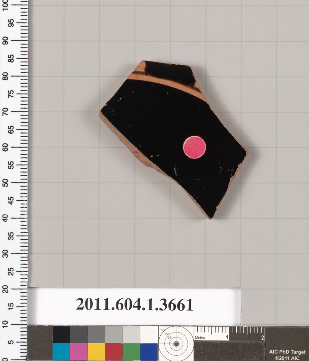 Terracotta fragment of a kylix (drinking cup), Terracotta, Greek, Attic