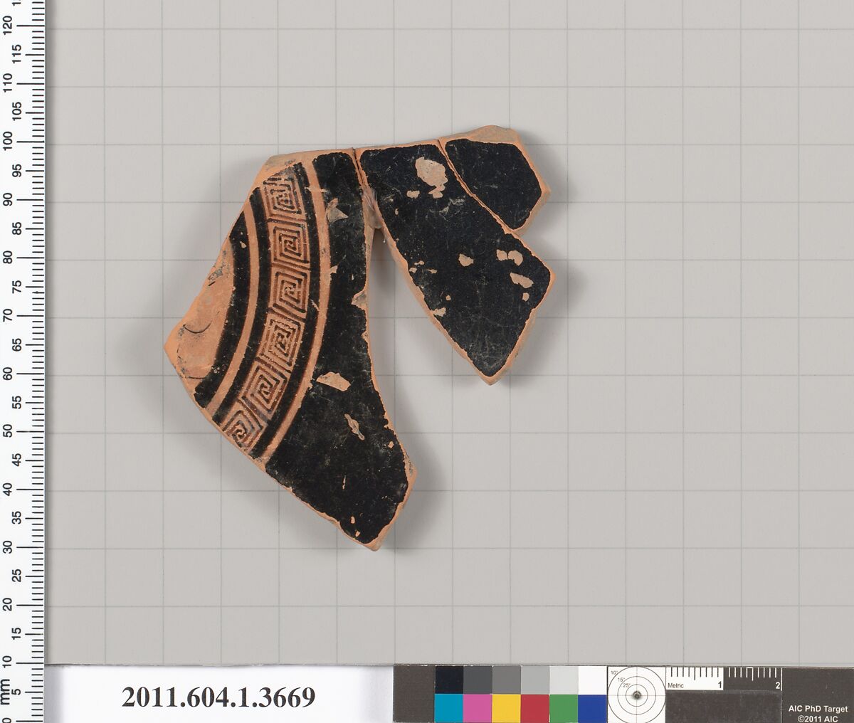 Terracotta fragment of a kylix (drinking cup), Terracotta, Greek, Attic 