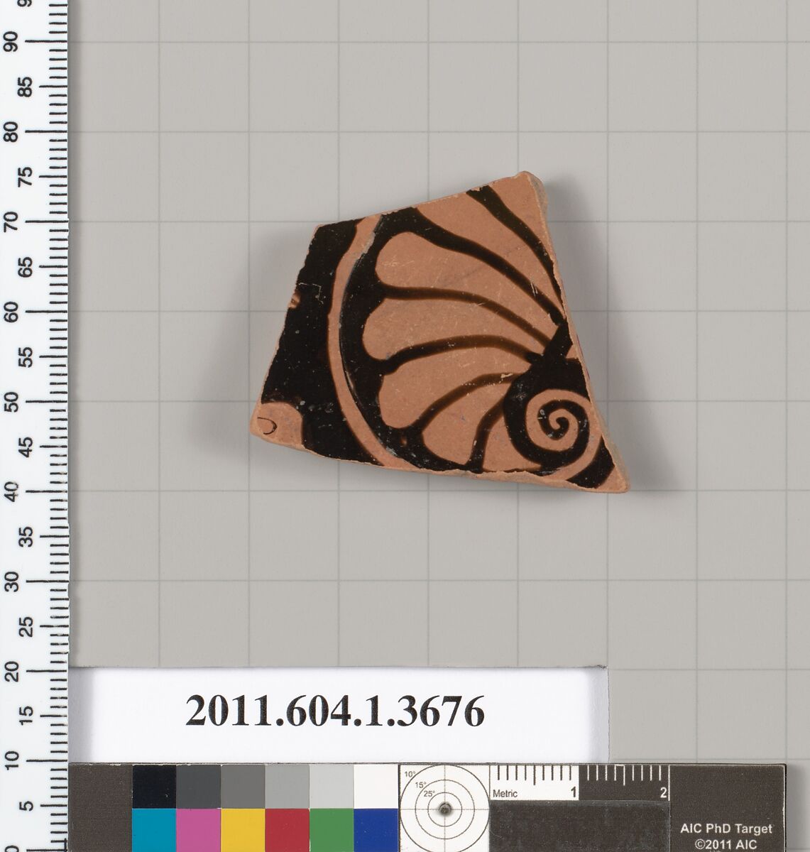 Terracotta fragment of a kylix (drinking cup), Terracotta, Greek, Attic