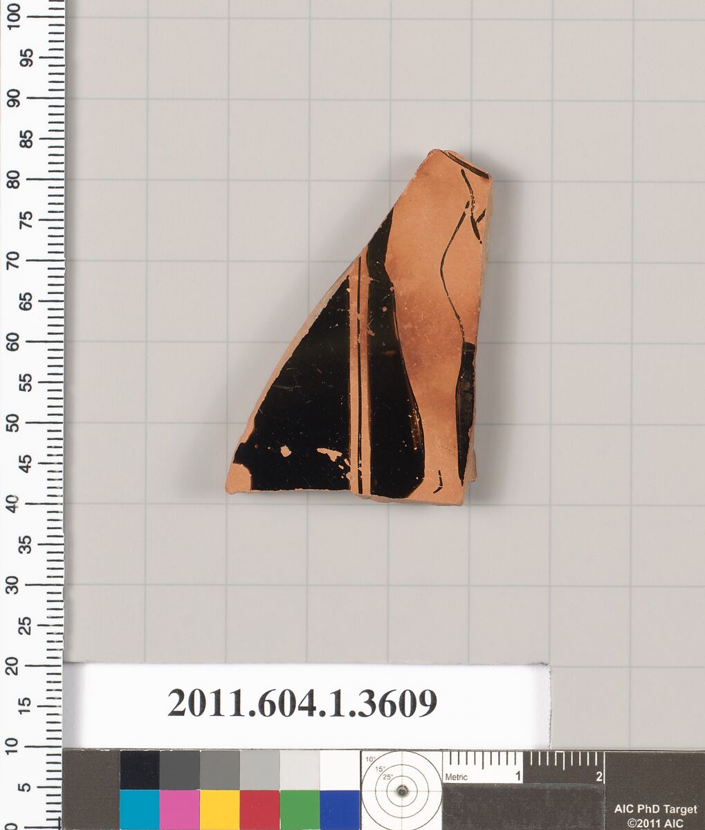 Terracotta fragment of a kylix (drinking cup), Terracotta, Greek, Attic