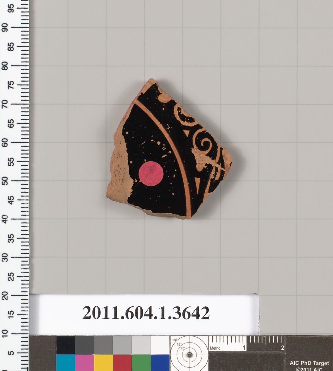 Terracotta fragment of a kylix (drinking cup), Terracotta, Greek, Attic