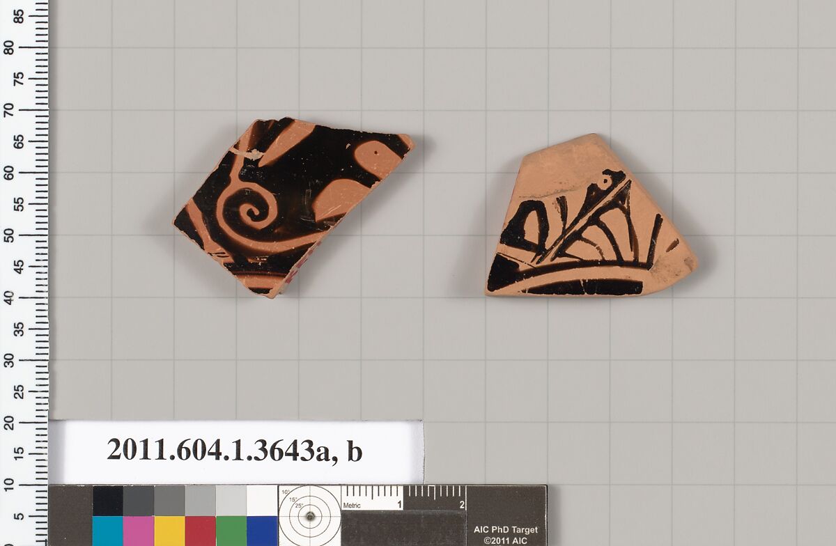 Terracotta fragments of kylikes (drinking cups), Terracotta, Greek, Attic