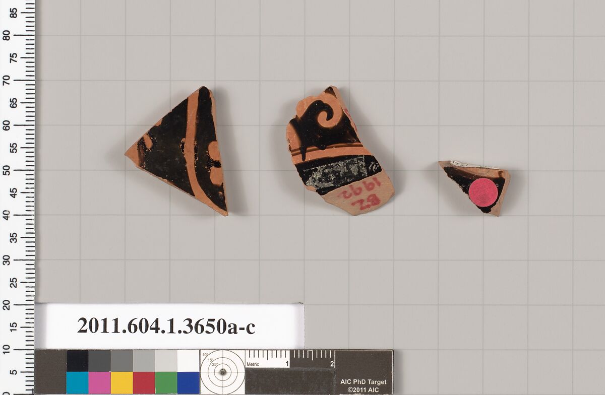Terracotta fragments of kylikes (drinking cups), Terracotta, Greek, Attic