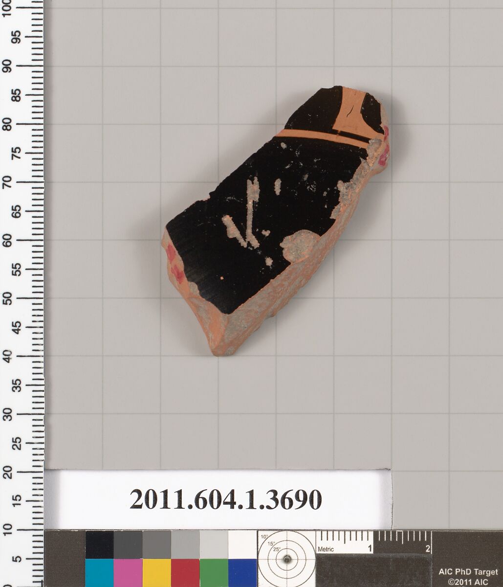 Terracotta fragment of a kylix (drinking cup), Terracotta, Greek, Attic