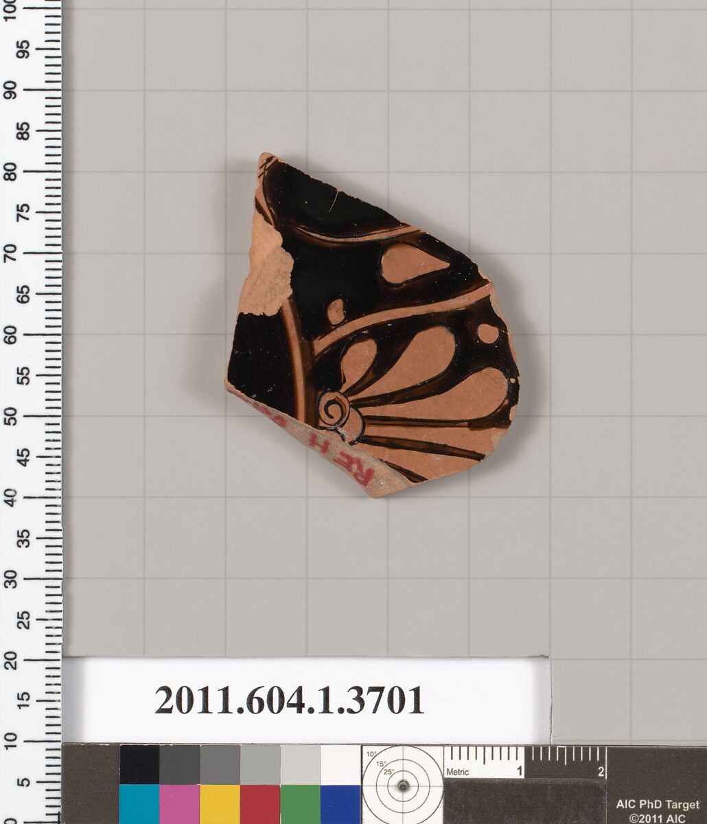 Terracotta fragment of a kylix (drinking cup), Terracotta, Greek, Attic