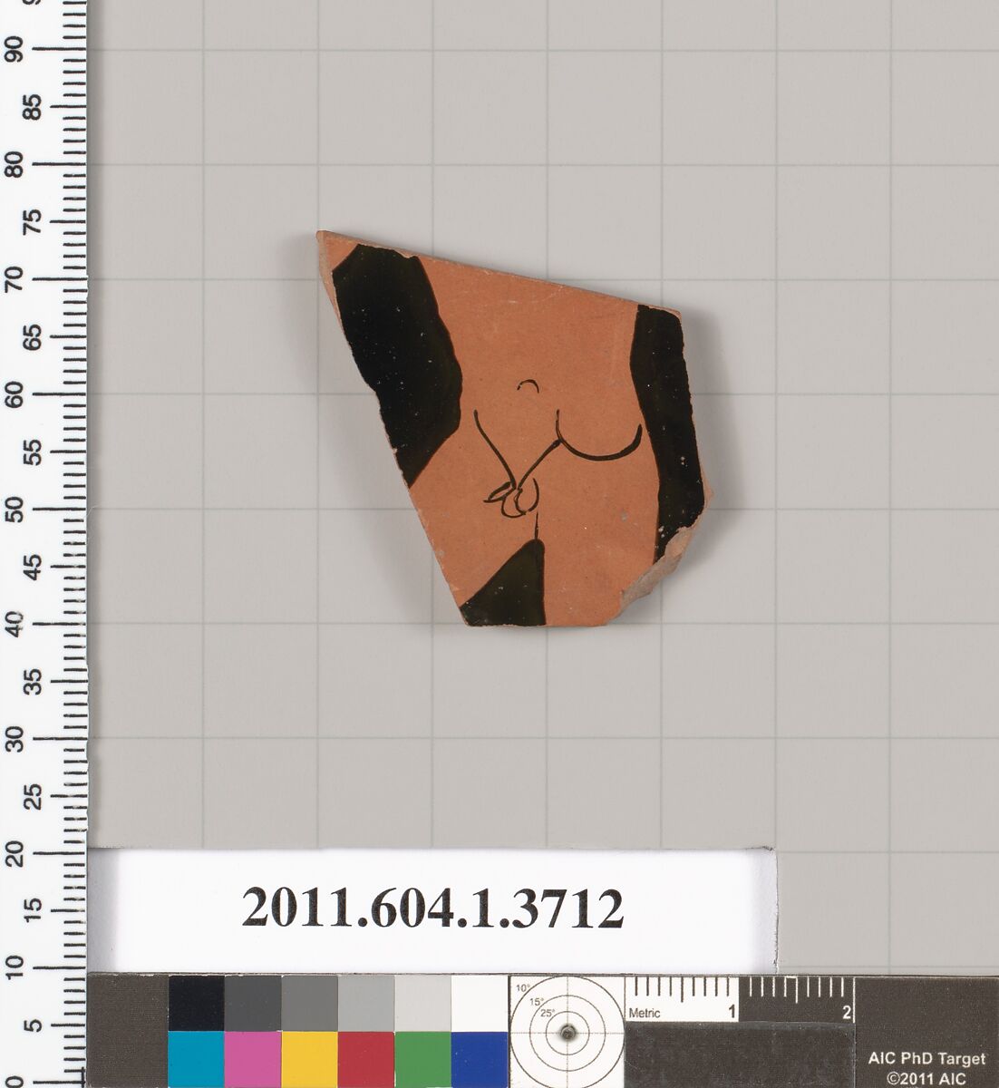 Terracotta fragment of a kylix (drinking cup), Terracotta, Greek, Attic