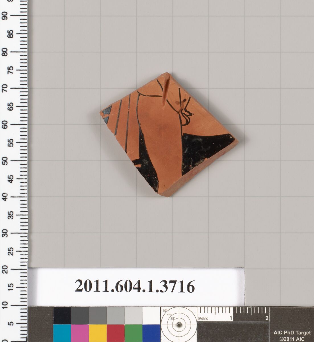 Terracotta fragment of a kylix (drinking cup), Terracotta, Greek, Attic