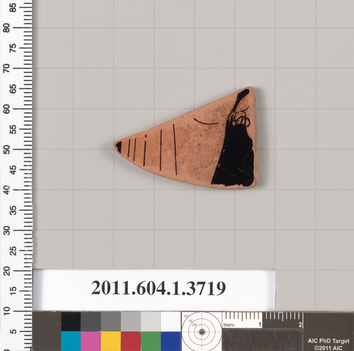 Terracotta fragment of a kylix (drinking cup), Terracotta, Greek, Attic