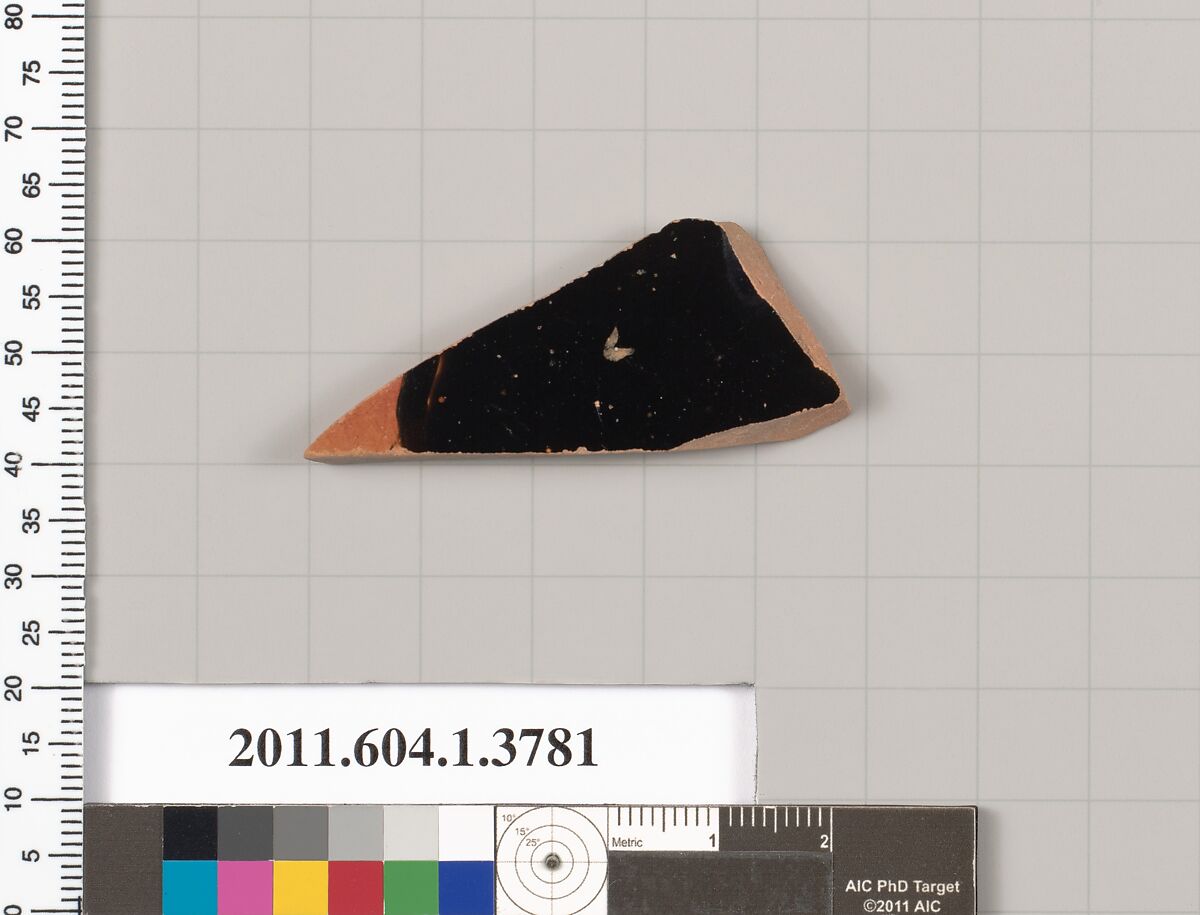 Terracotta fragment of a kylix (drinking cup), Terracotta, Greek, Attic