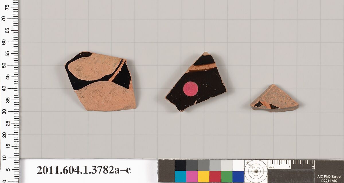 Terracotta fragments of kylikes (drinking cups), Terracotta, Greek, Attic