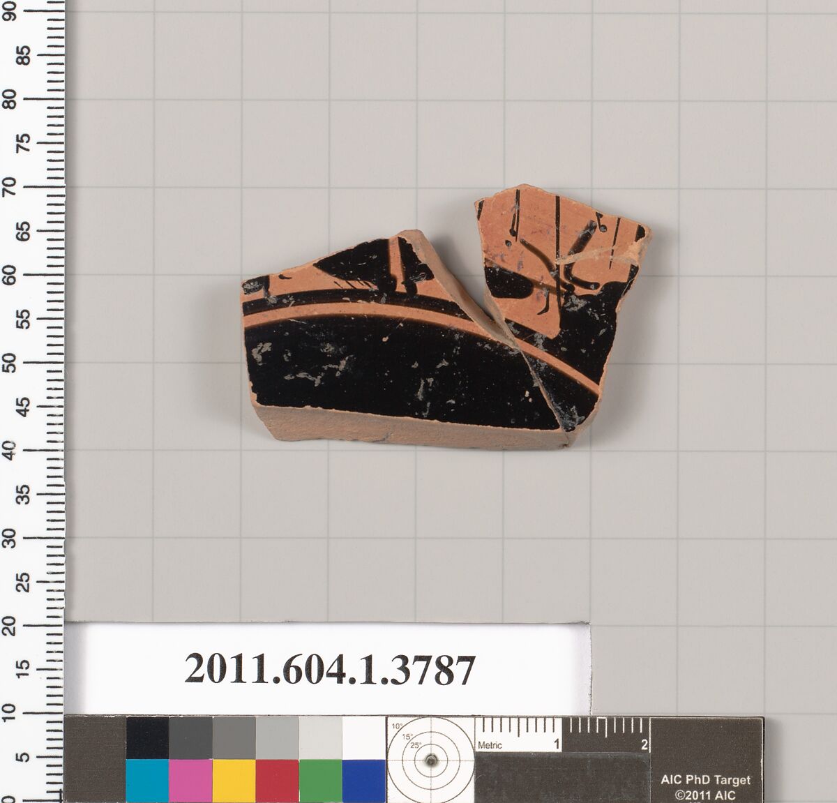Terracotta fragment of a kylix (drinking cup), Terracotta, Greek, Attic