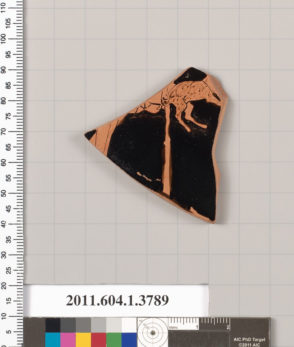 Terracotta fragment of a kylix (drinking cup), Terracotta, Greek, Attic