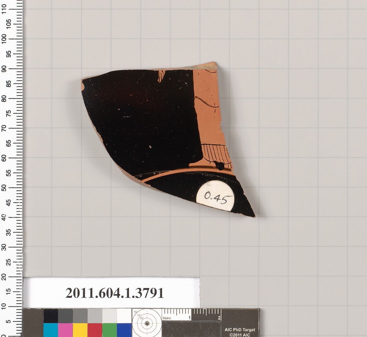 Terracotta fragment of a kylix (drinking cup), Terracotta, Greek, Attic