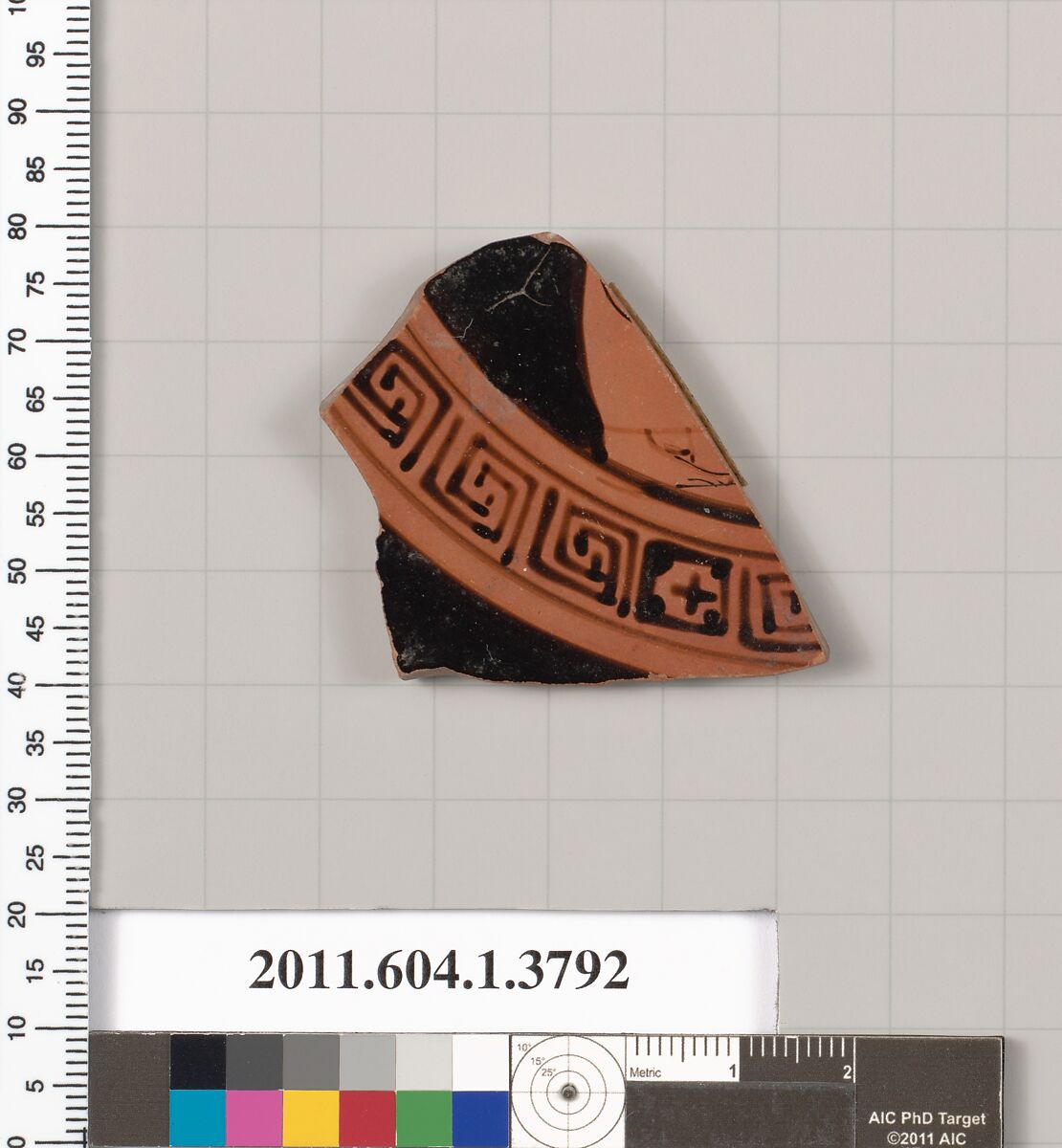 Terracotta fragment of a kylix (drinking cup), Terracotta, Greek, Attic 