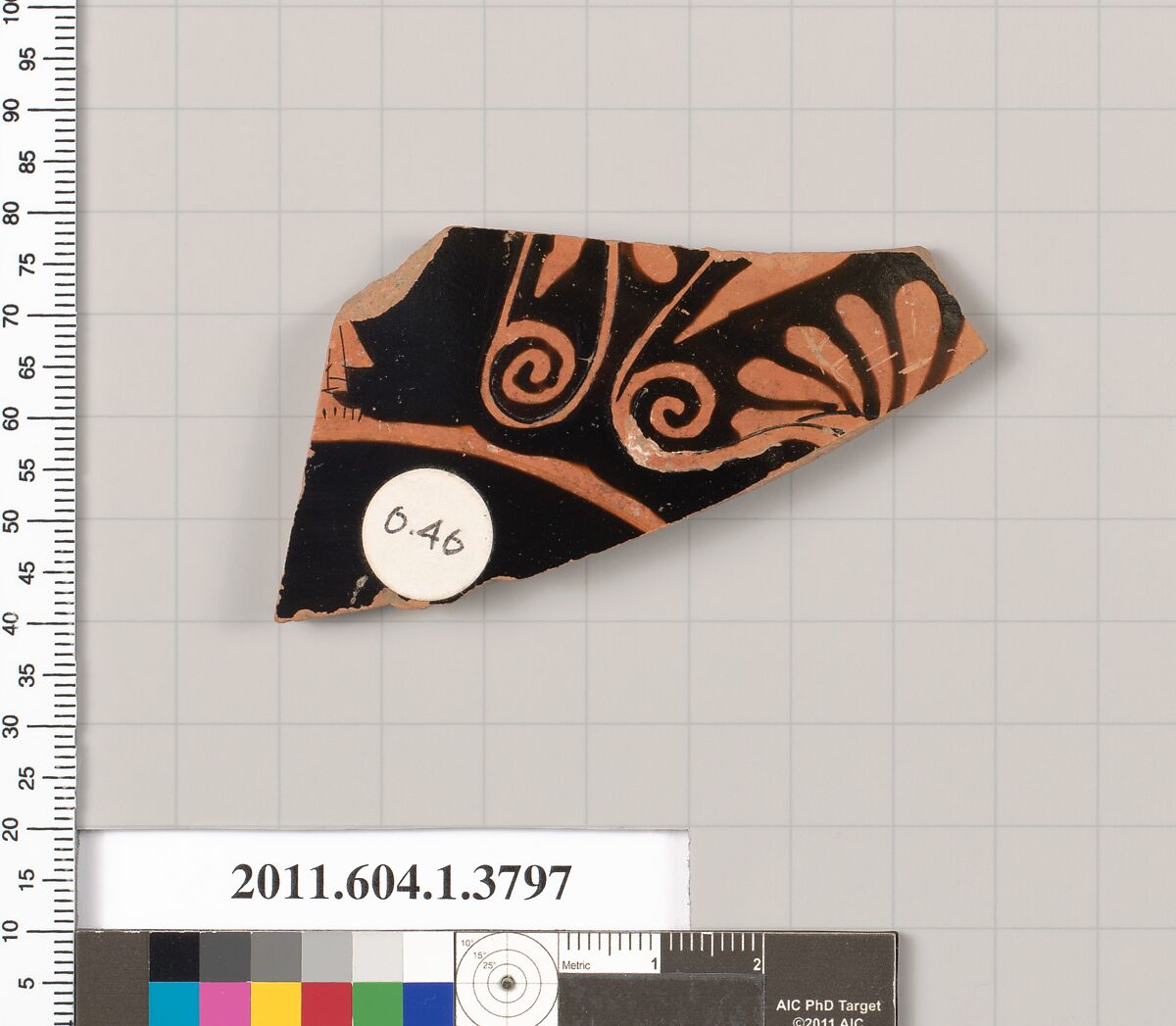Terracotta fragment of a kylix (drinking cup), Terracotta, Greek, Attic