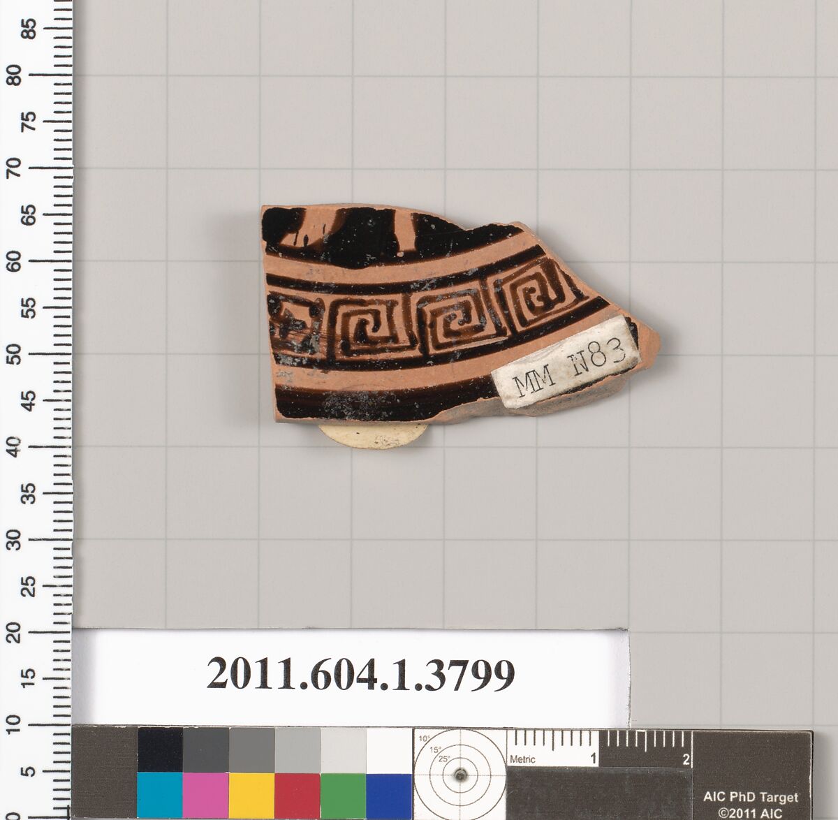 Terracotta fragment of a kylix (drinking cup), Terracotta, Greek, Attic 