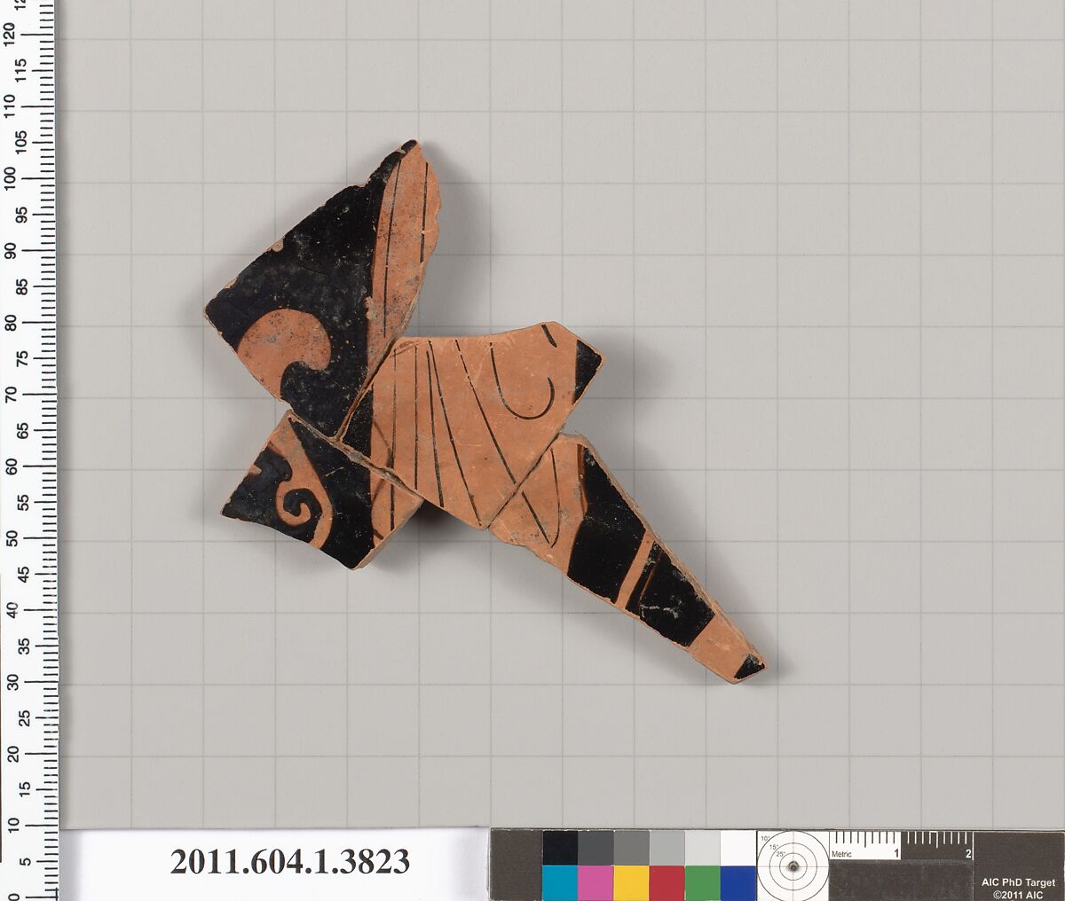 Terracotta fragment of a kylix (drinking cup), Terracotta, Greek, Attic