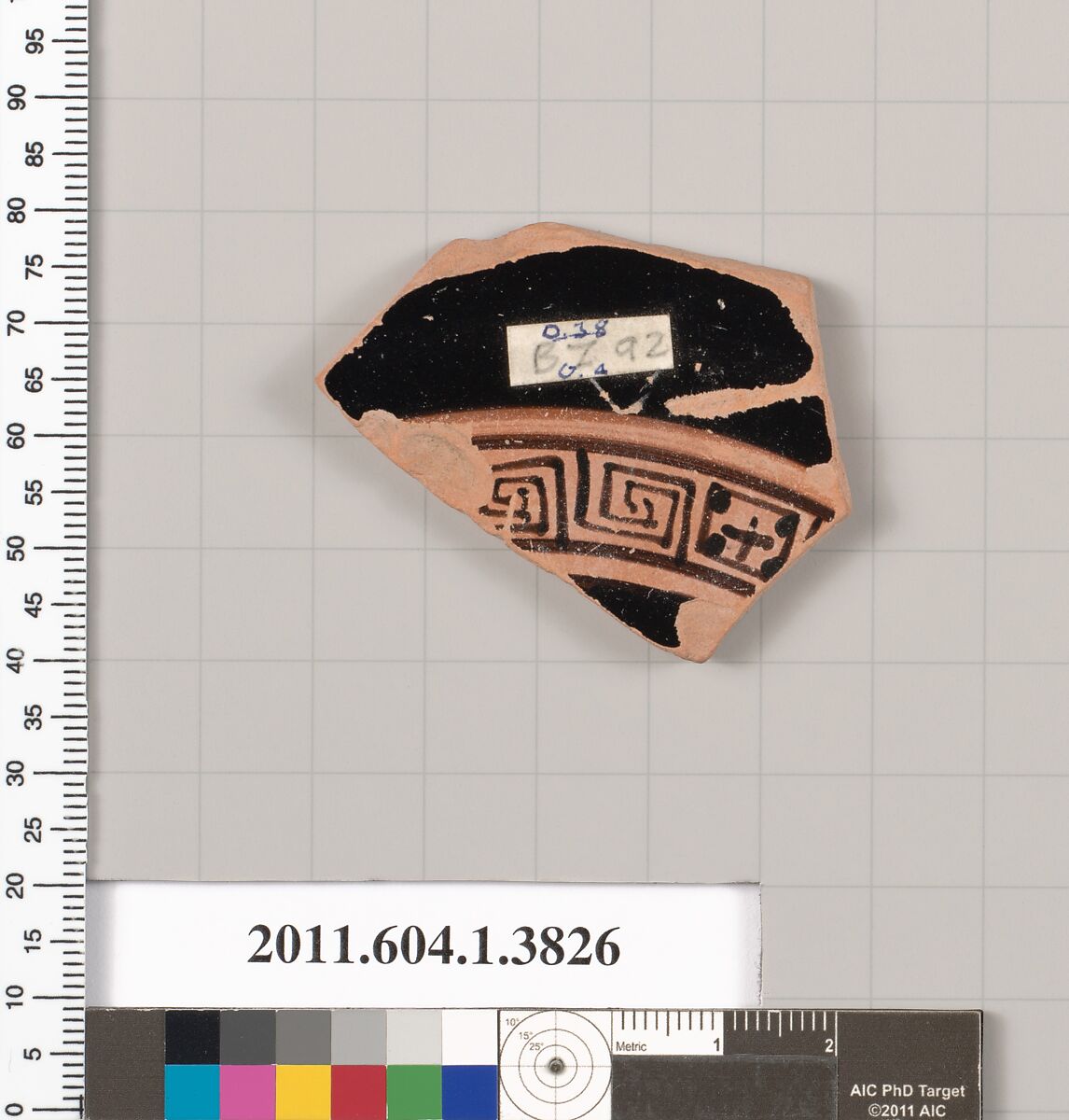 Terracotta fragment of a kylix (drinking cup), Terracotta, Greek, Attic 