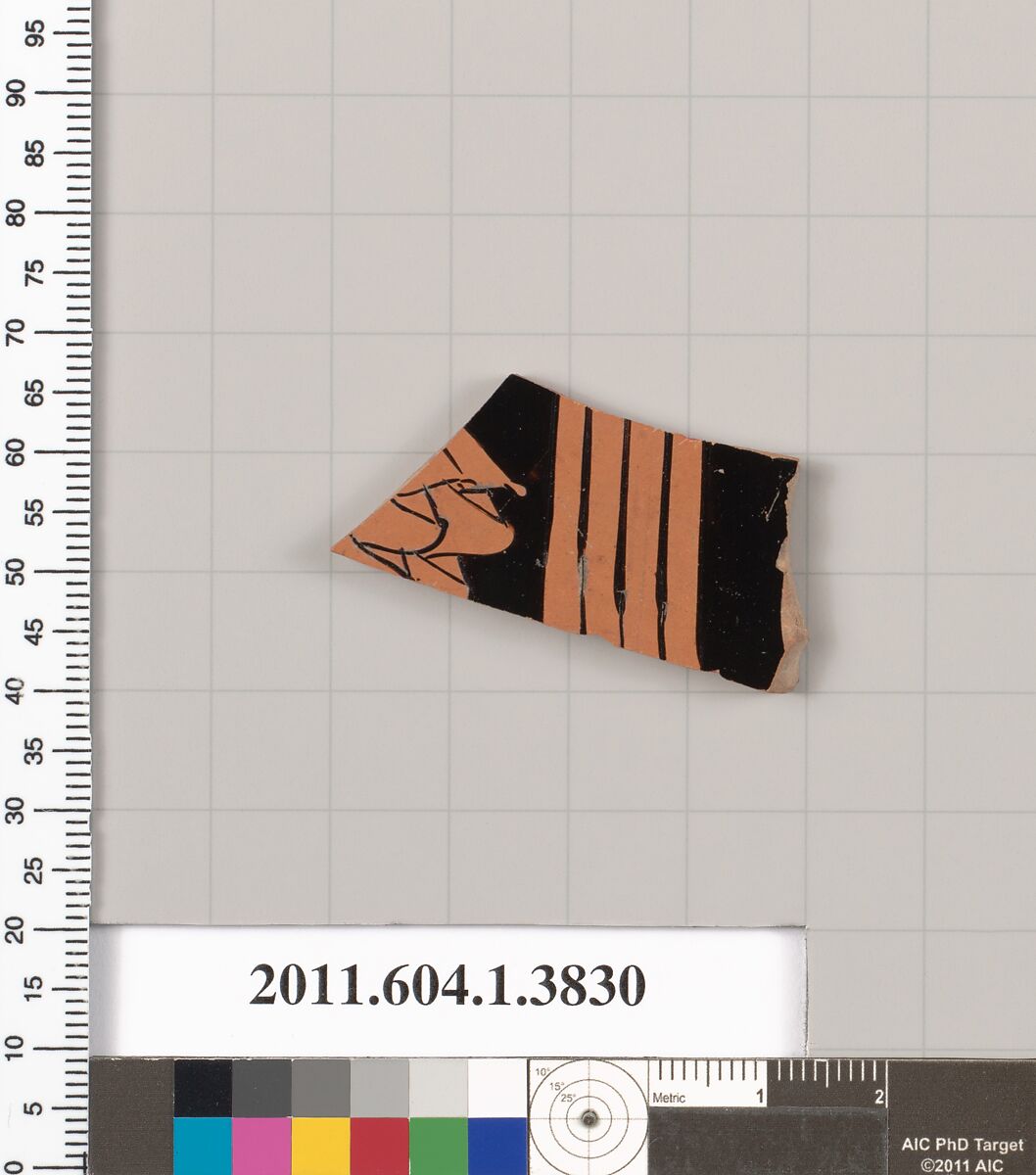 Terracotta fragment of a kylix (drinking cup), Terracotta, Greek, Attic