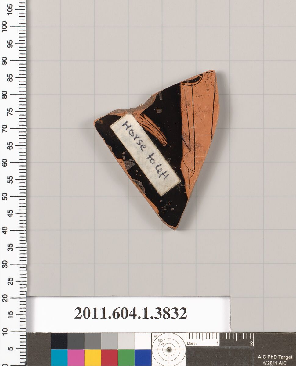 Terracotta fragment of a kylix (drinking cup), Terracotta, Greek, Attic