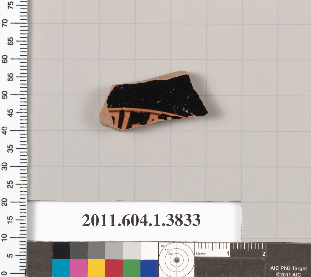 Terracotta fragment of a kylix (drinking cup), Terracotta, Greek, Attic 