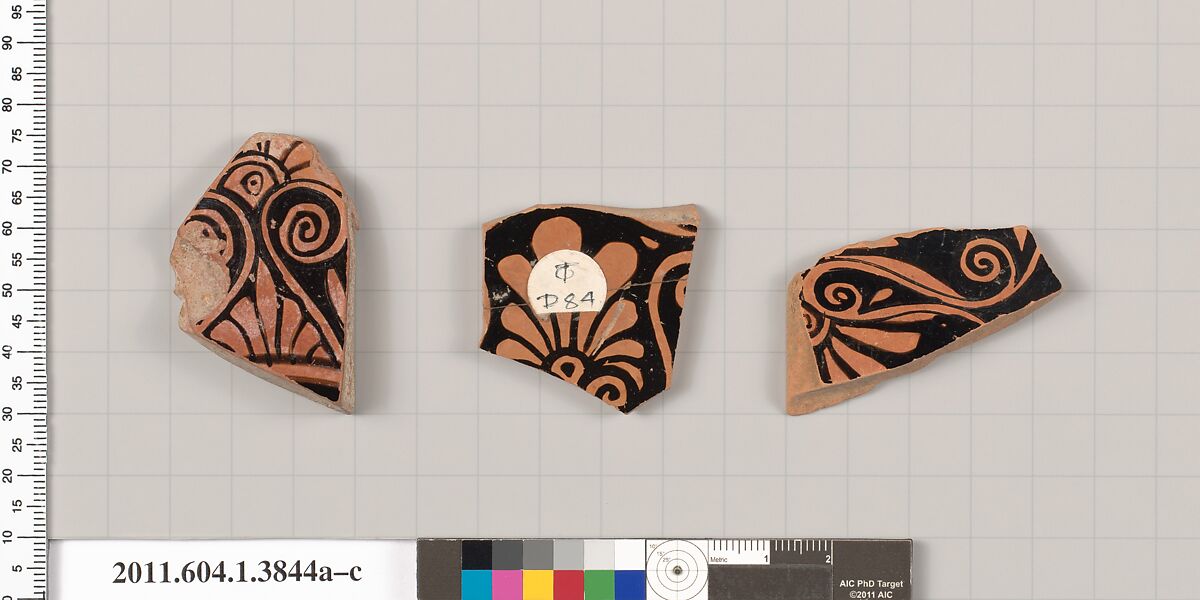 Terracotta fragments of kylikes (drinking cups), Terracotta, Greek, Attic