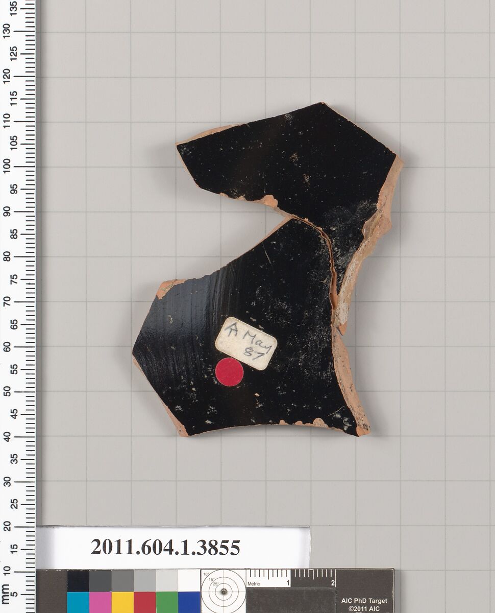Terracotta fragment of a kylix (drinking cup), Terracotta, Greek, Attic