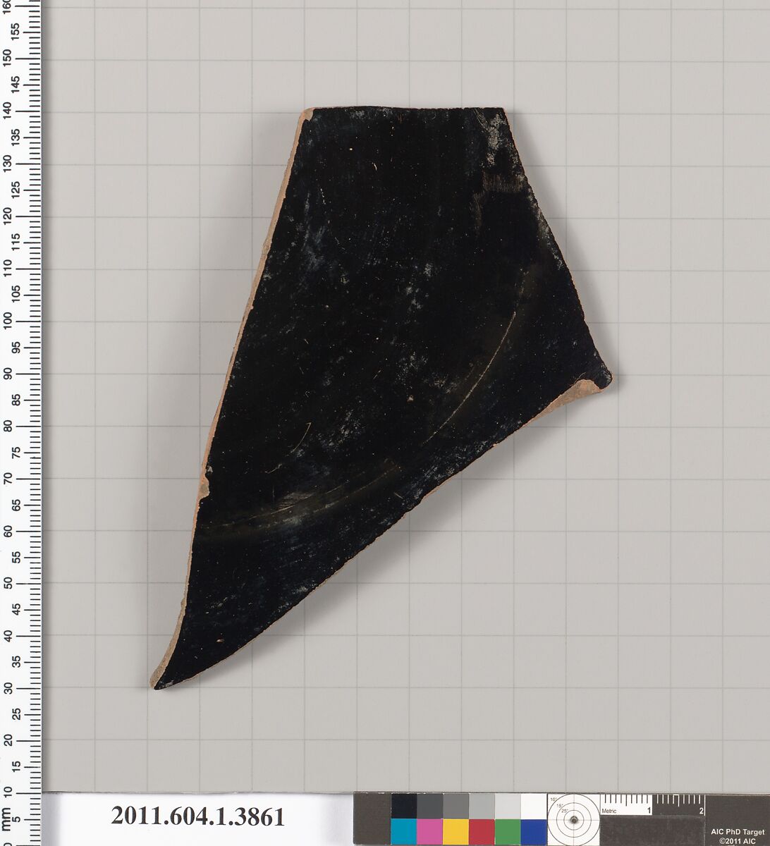 Terracotta fragment of a kylix (drinking cup), Terracotta, Greek, Attic