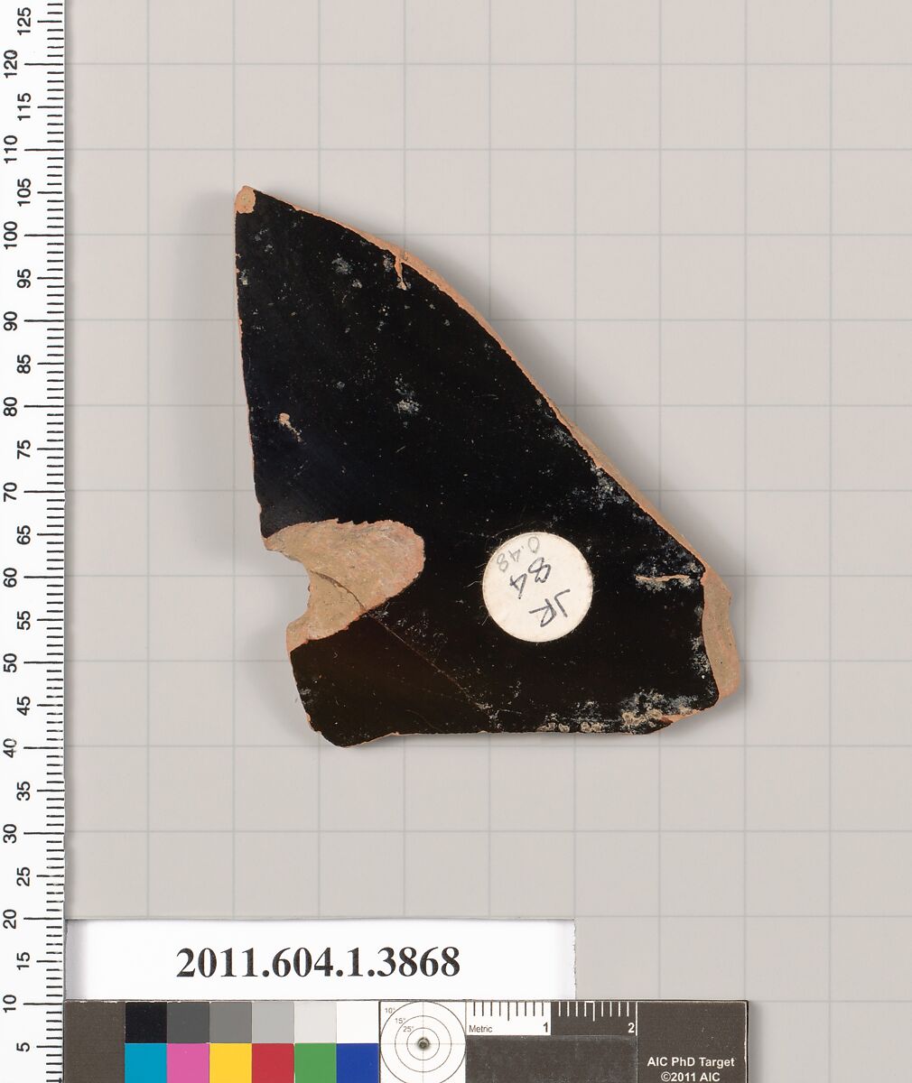 Terracotta fragment of a kylix (drinking cup), Terracotta, Greek, Attic