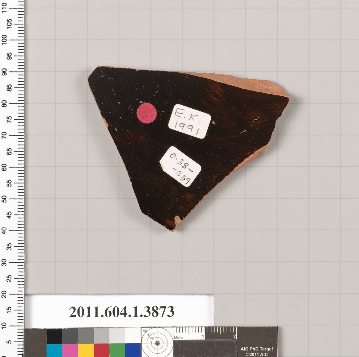 Terracotta fragment of a kylix (drinking cup), Terracotta, Greek, Attic