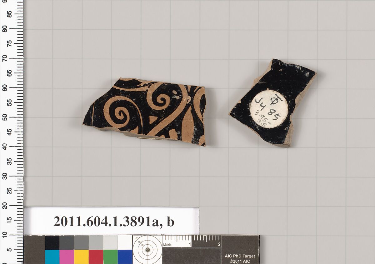 Terracotta fragments of kylikes (drinking cups), Terracotta, Greek, Attic