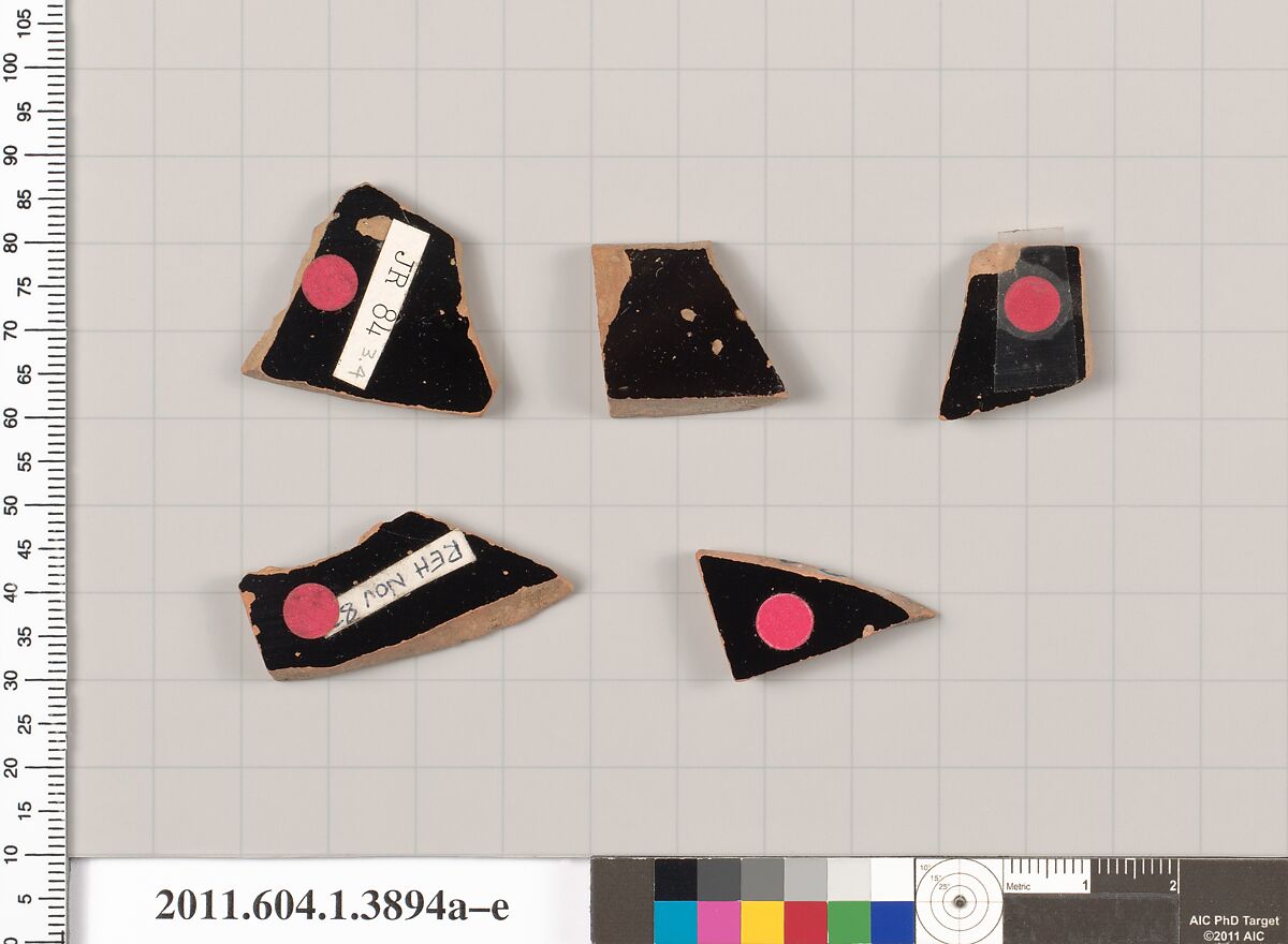 Terracotta fragments of kylikes (drinking cups), Terracotta, Greek, Attic