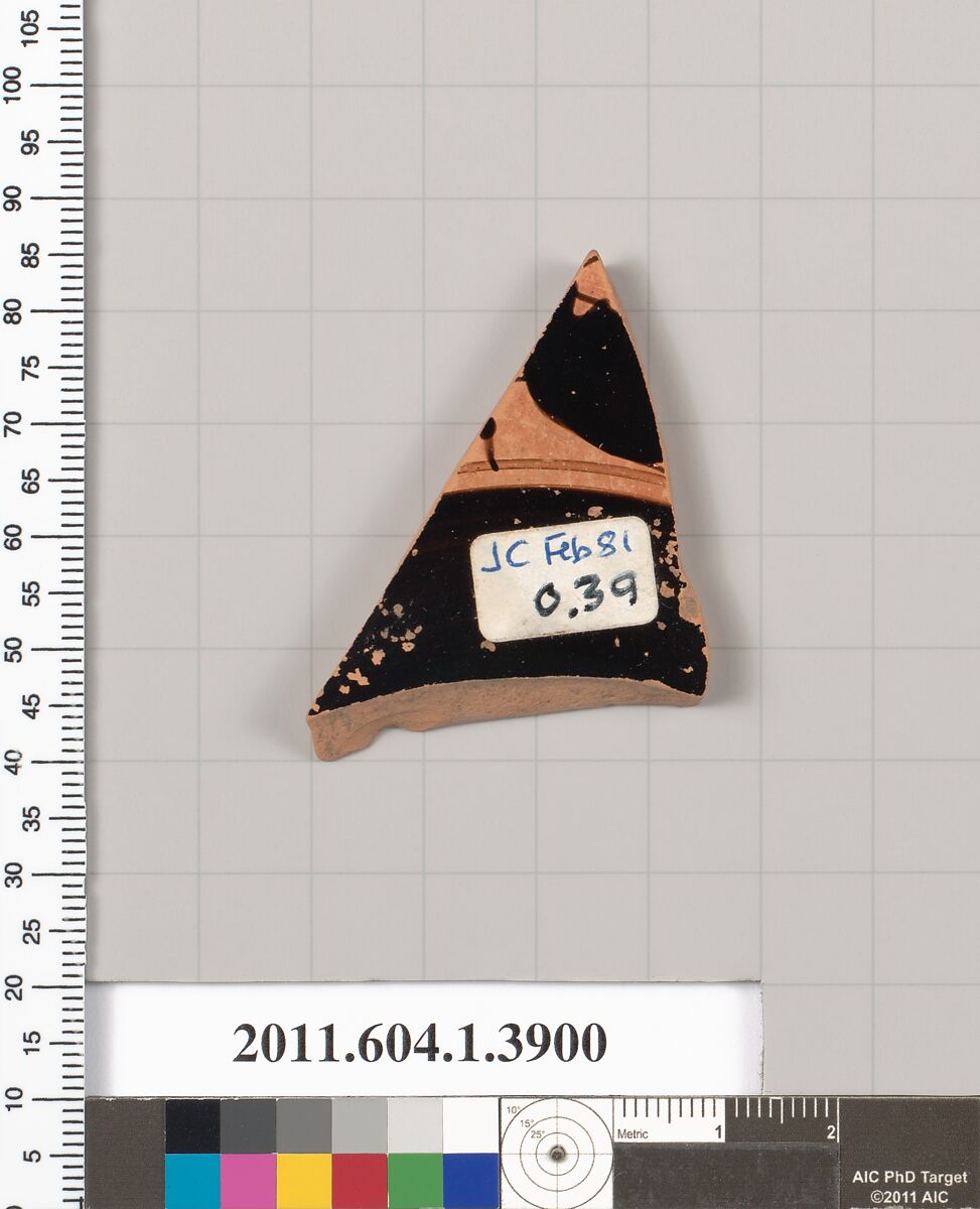 Terracotta fragment of a kylix (drinking cup), Terracotta, Greek, Attic