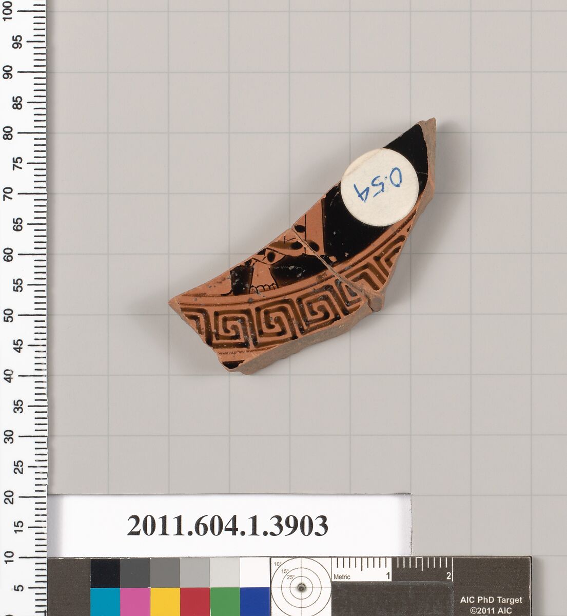 Terracotta fragment of a kylix (drinking cup), Terracotta, Greek, Attic 