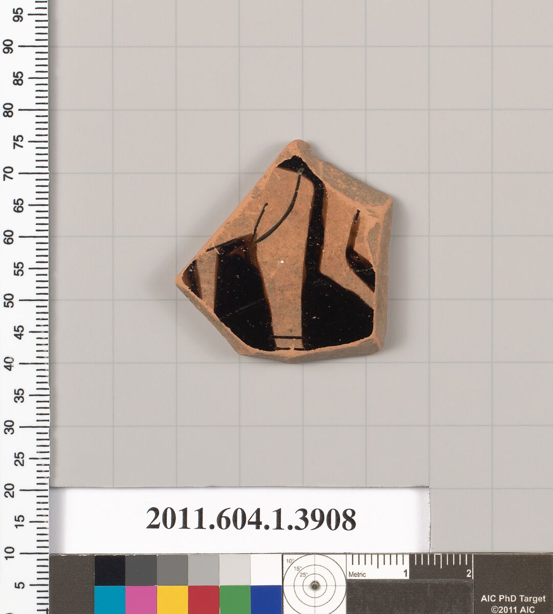 Terracotta fragment of a kylix (drinking cup), Terracotta, Greek, Attic