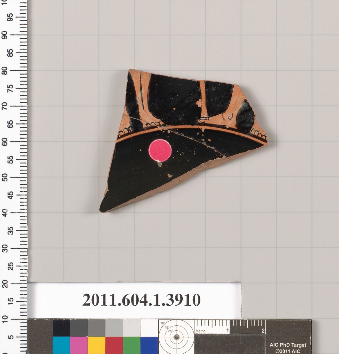 Terracotta fragment of a kylix (drinking cup), Terracotta, Greek, Attic