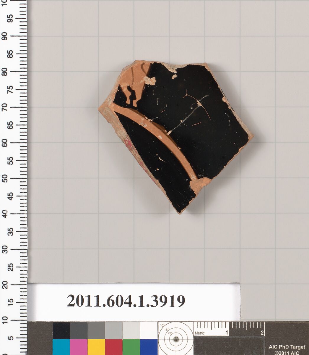 Terracotta fragment of a kylix (drinking cup), Terracotta, Greek, Attic