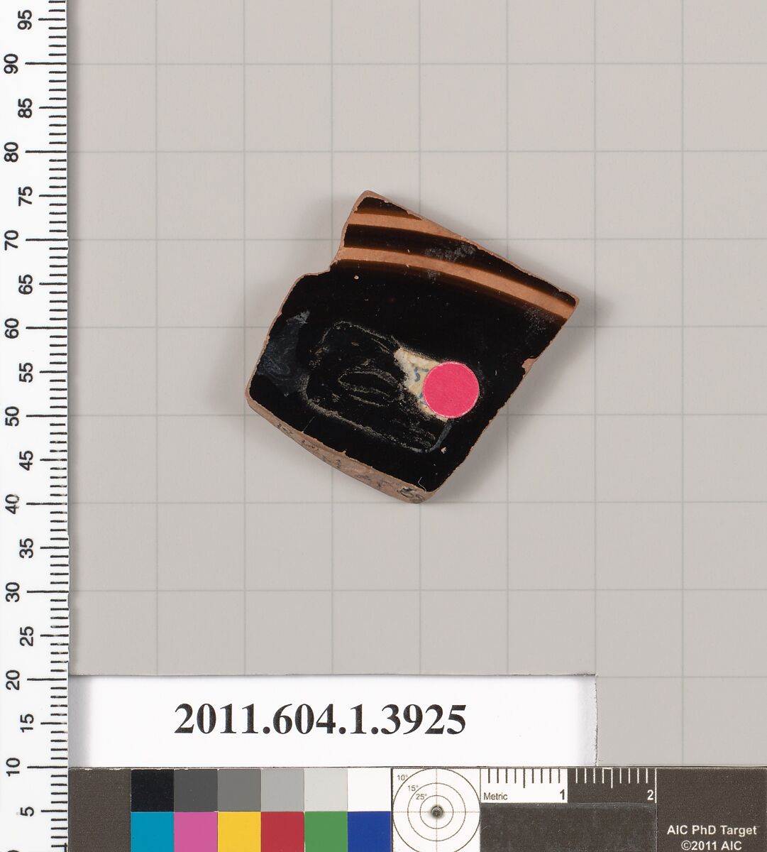 Terracotta fragment of a kylix (drinking cup), Terracotta, Greek, Attic