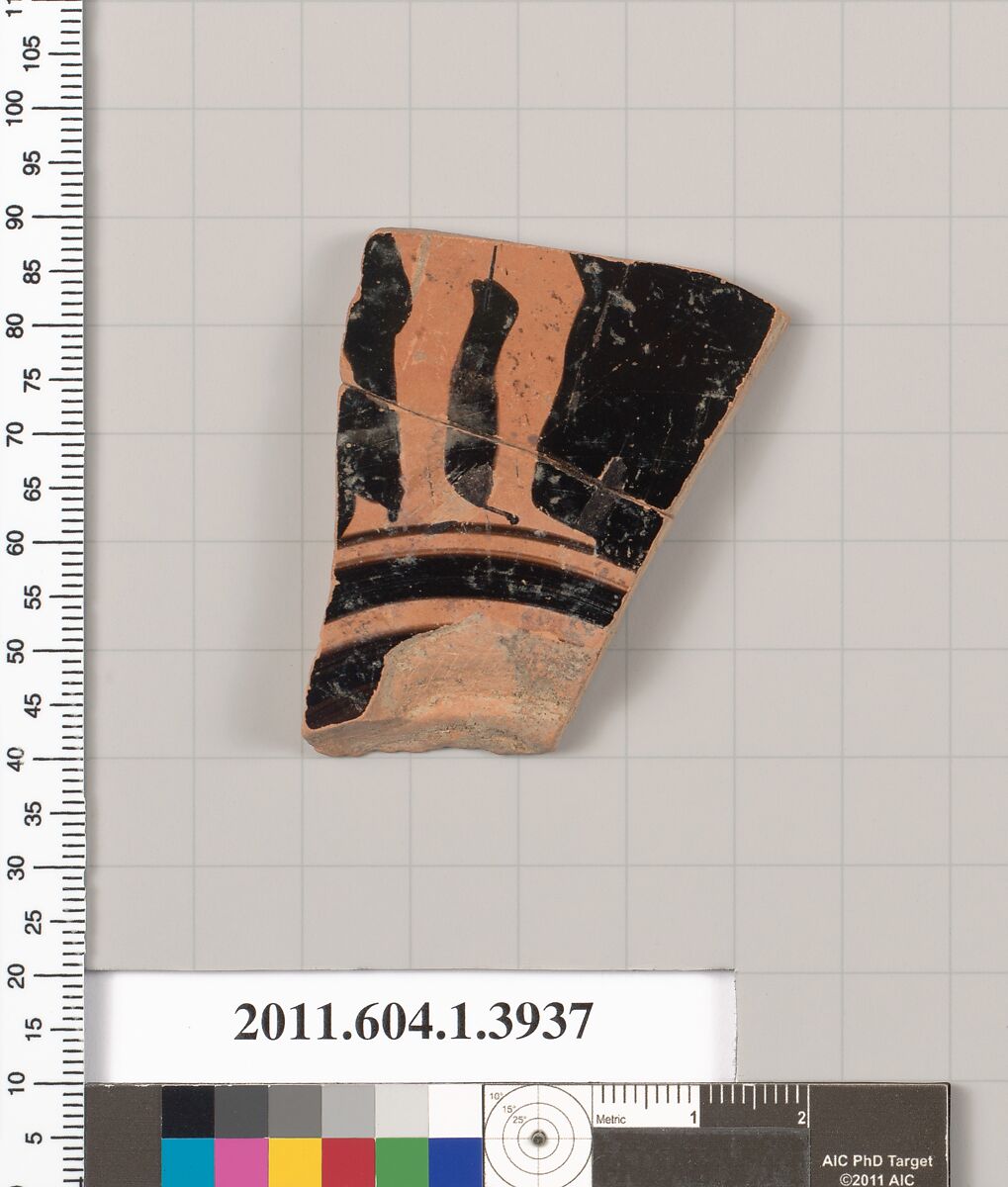 Terracotta fragment of a kylix (drinking cup), Terracotta, Greek, Attic