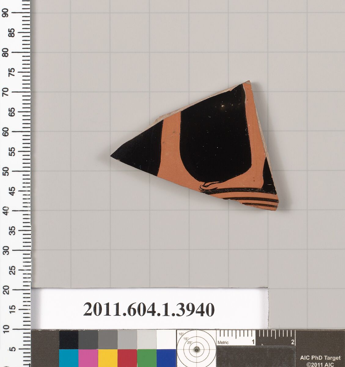 Terracotta fragment of a kylix (drinking cup), Terracotta, Greek, Attic