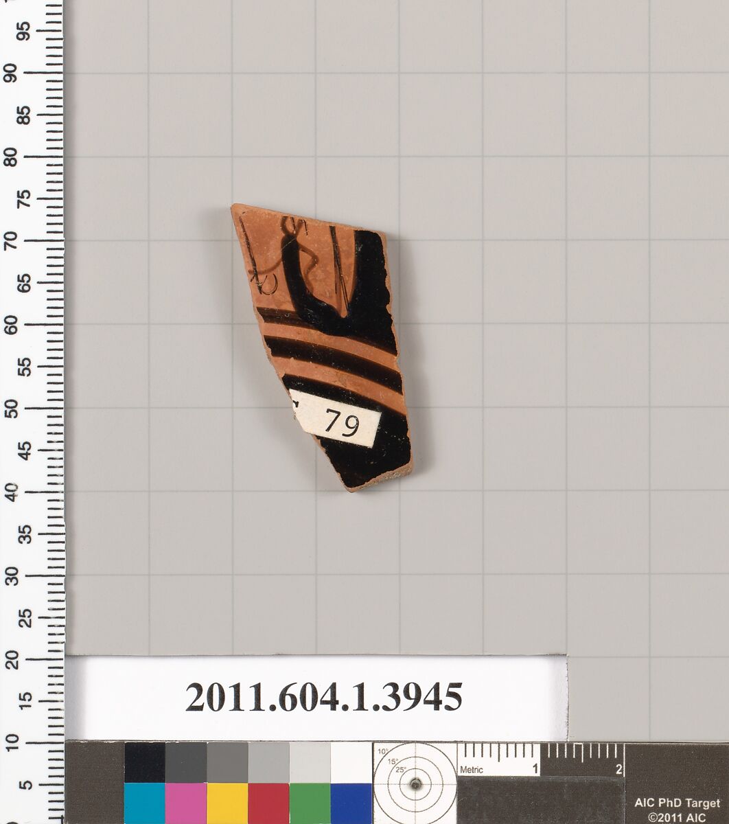 Terracotta fragment of a kylix (drinking cup), Terracotta, Greek, Attic