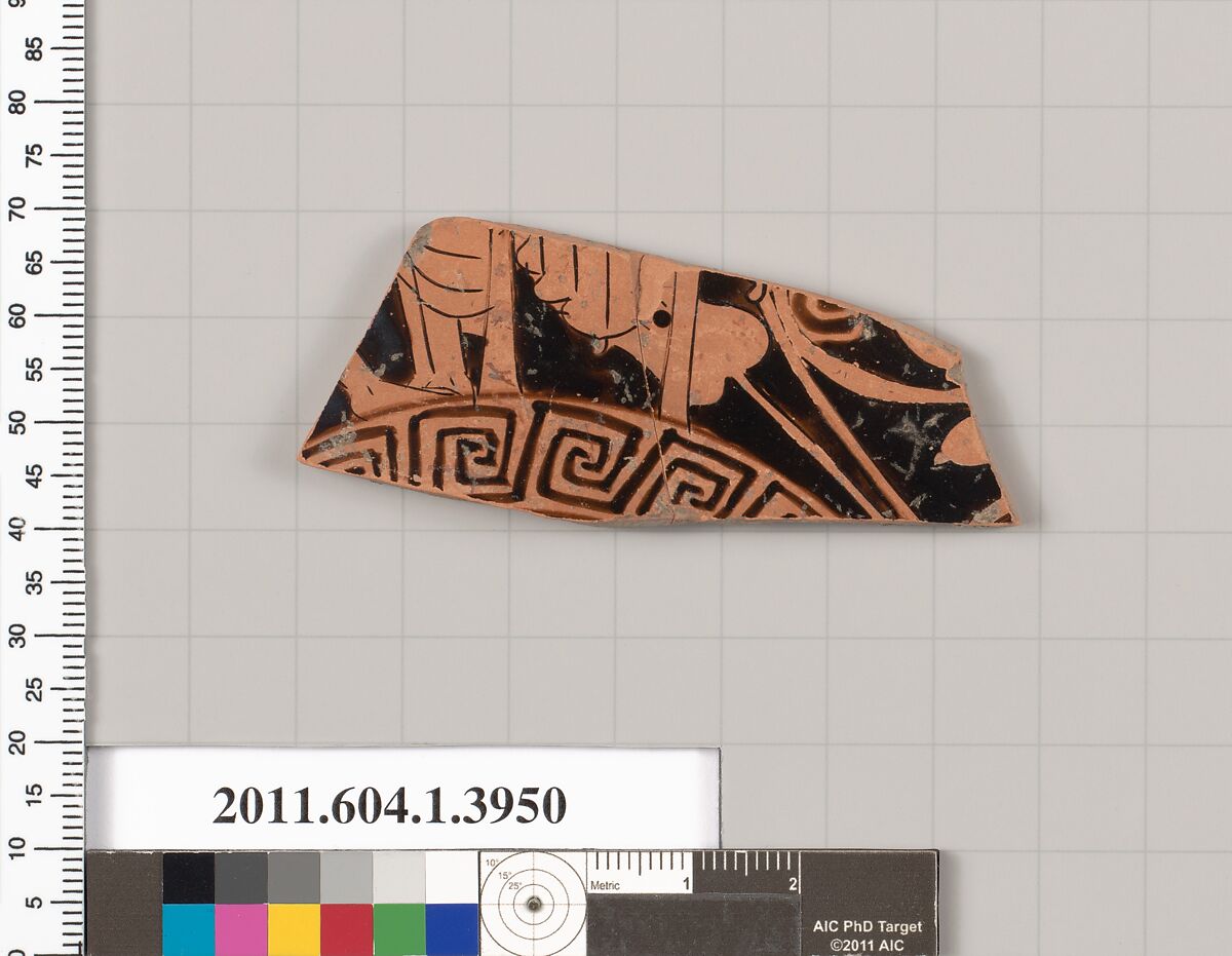 Terracotta fragment of a kylix (drinking cup), Terracotta, Greek, Attic